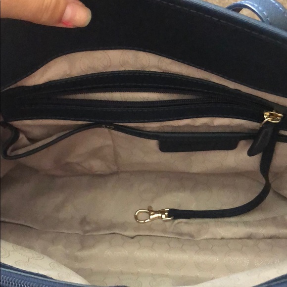 MICHAEL Michael Kors Jet Set Travel Large Saffiano Leather Top-Zip Tote Navy Blu - Picture 7 of 10